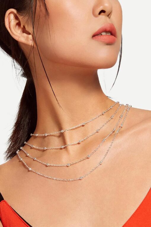 Colliers à quatre rangs pour femmes, couleur argent, vente en gros