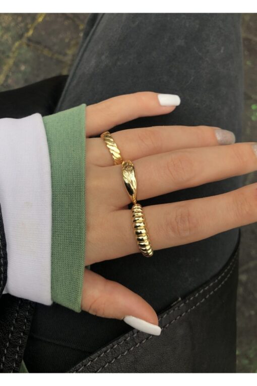 Toptan Kadın 3'lü Gold Yüzük Seti – Image 2