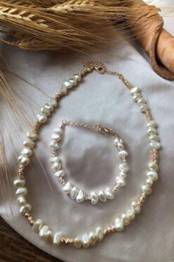 Toptan Barok Inci Kısa Kolye ve bileklik set