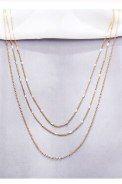 Alternative view of Toptan Kadın Üçlü Şeri Zincir Kolye Gold Kaplama Katmanlı Kolye Choker Uzun Çoklu Kolye