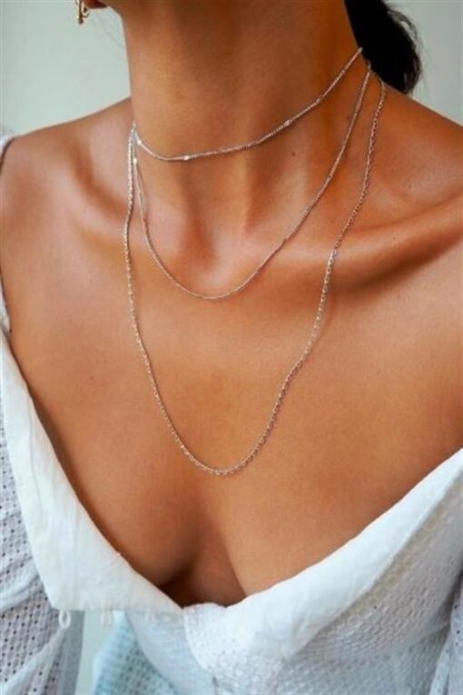 Toptan Kadın Üçlü Şeri Zincir Kolye Silver Katmanlı Kolye Choker Uzun Çoklu Kolye — изображение 3