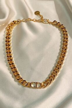 Collier à chaîne épaisse en or pour femme, modèle Christian Dio, lettre CD, vente en gros, couleur or