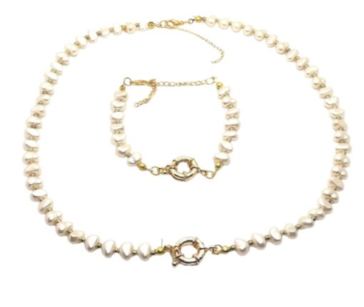 Ensemble collier court et bracelet en perles baroques entrelacées en gros