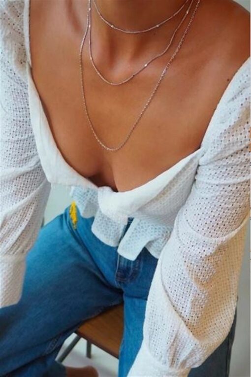 Toptan Kadın Üçlü Şeri Zincir Kolye Silver Katmanlı Kolye Choker Uzun Çoklu Kolye — изображение 2