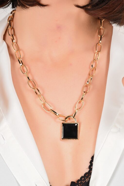 Großhandel Damen Gold Quadrat Stein Metall Halskette