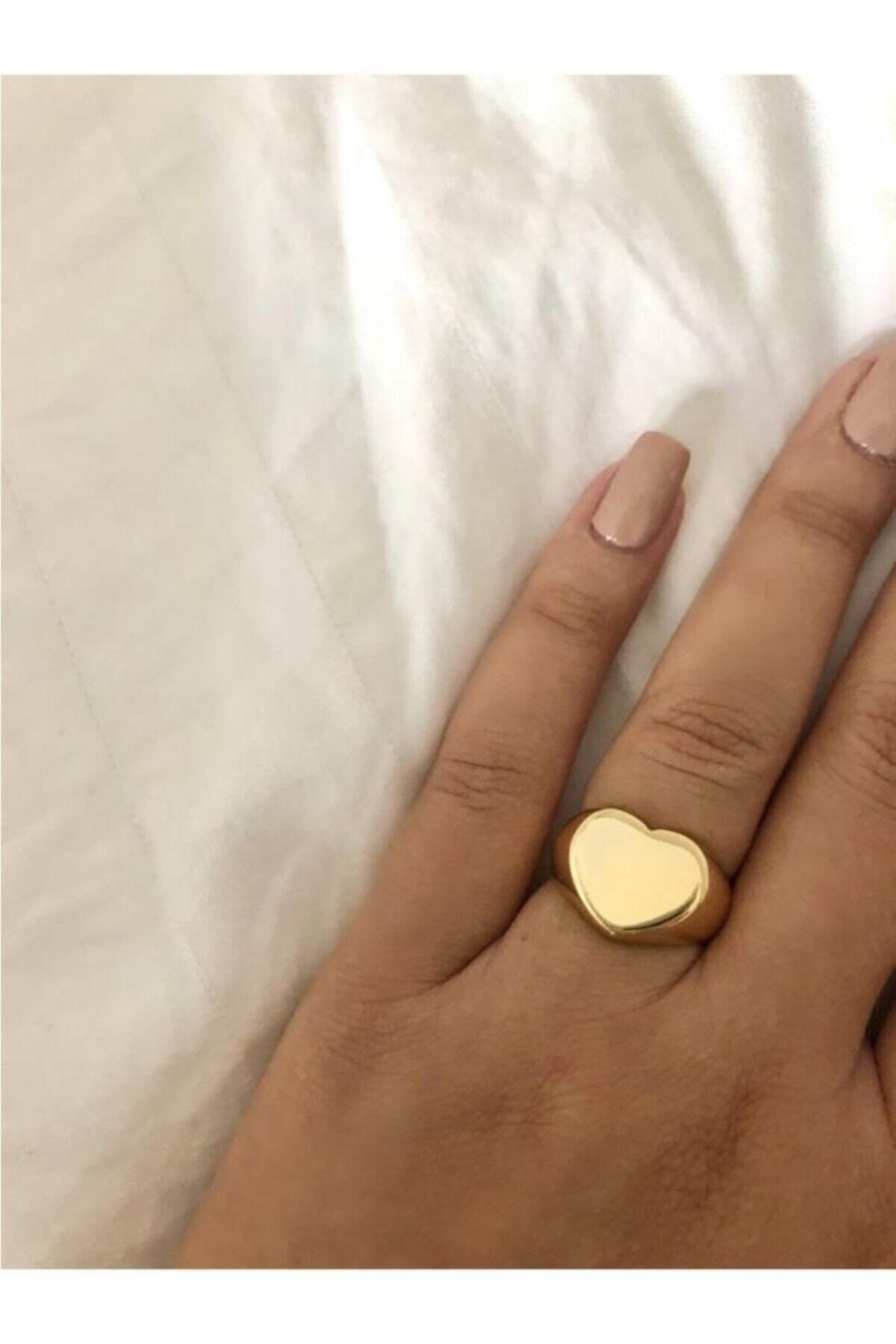 Bague en or plaqué cœur pour femme, vente en gros, 3 Toptan Kadın Altın Kalpli Plaka Yüzük – Image 3