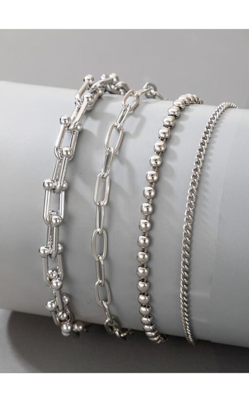 Bracelet combiné épais couleur argent avec boules en gros