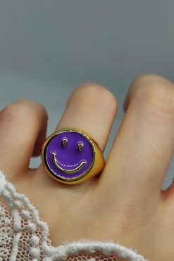 Wholesale Purple Color Gold Plated Adjustable Smiley Face Ring 8 075068f0adca4101a68eeb75b0306e8d