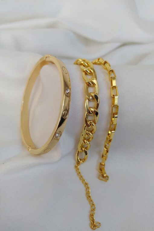 Wholesale Gold Plated Women's Combination Bracelet Stone Crt - Cadena - Rectangular Model Combination Bracelet