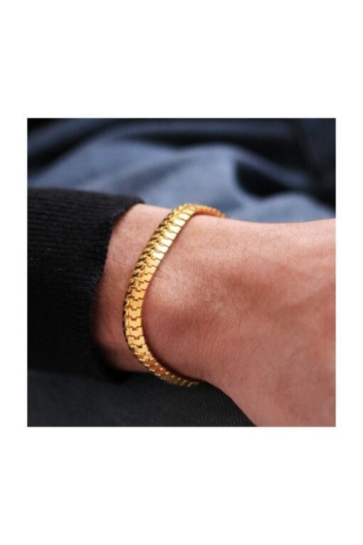 Wholesale Men's Gold Flat Caterpillar Interlocking Model Imprint Bracelet