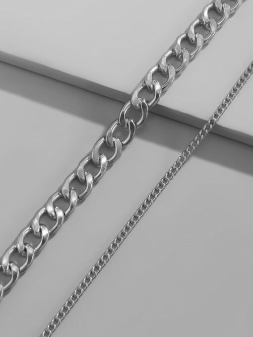 Toptan Gümüş Rengi Gerdanlık Kolye Unisex Katlı  Cadena Kolye — изображение 2