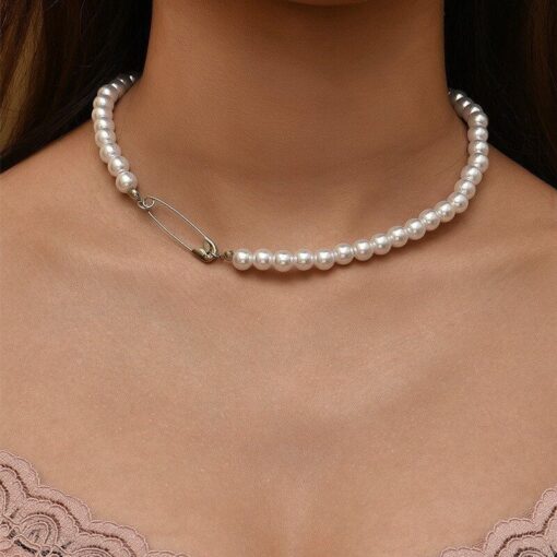 Collier ras du cou en gros Collier de perles crochetées 1 pli pour femmes