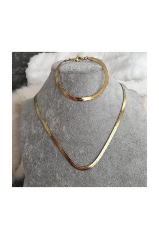 Ensemble de bijoux en plaqué or avec collier et bracelet italiens, longueur de la chaîne : 45 cm