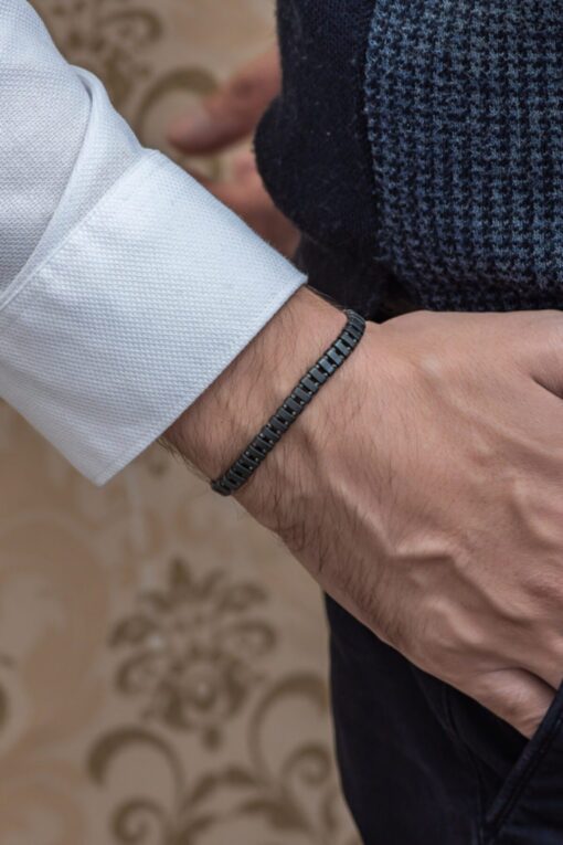 Toptan Sıralı Hematit Taşı Görünümlü Erkek Bileklik Unisex – Image 2