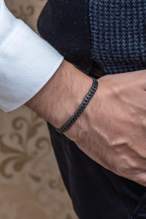 Toptan Sıralı Hematit Taşı Görünümlü Erkek Bileklik Unisex – Image 3