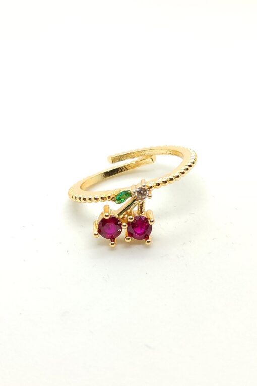 Bague ajustable plaquée or en forme de cerise, vente en gros