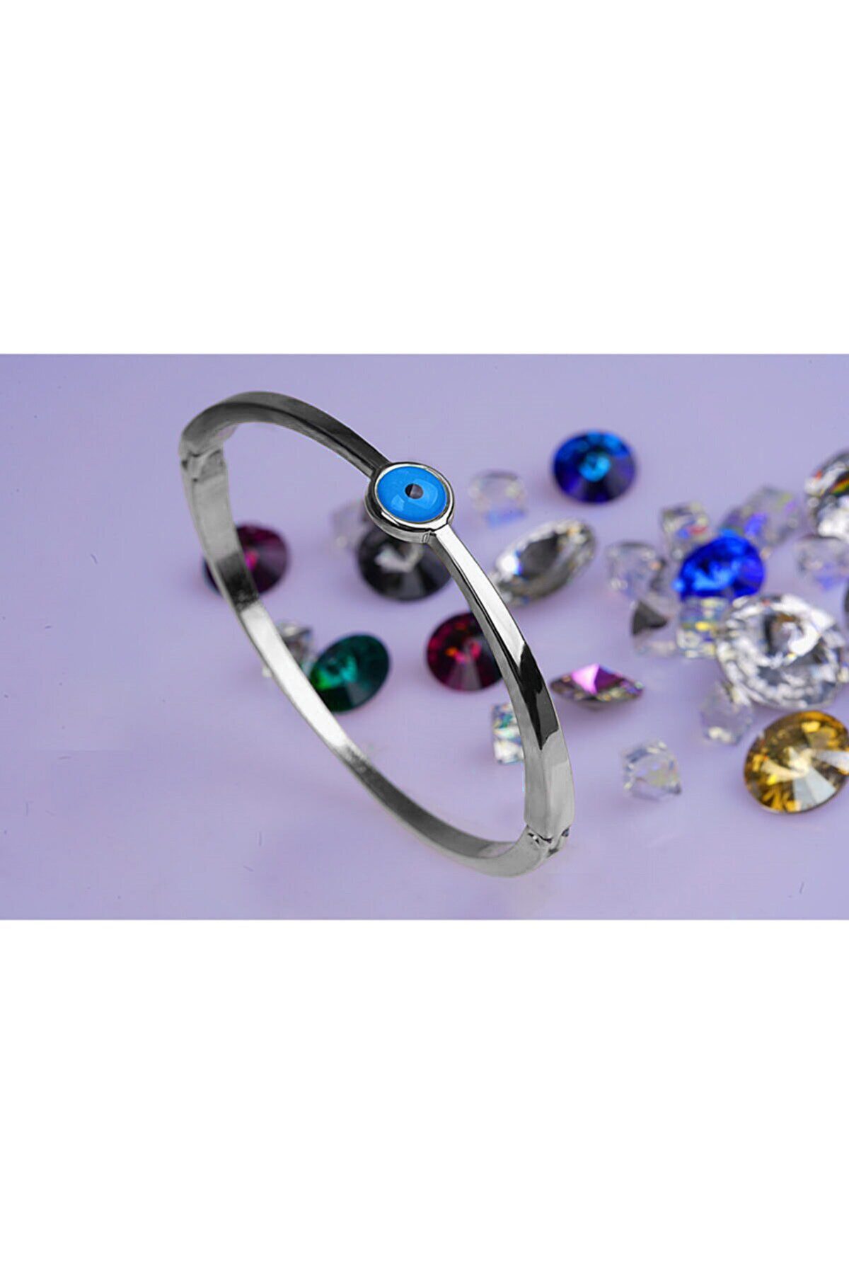 Toptan Gümüş Renk Nazar Göz Taşlı Kelepçe Bileklik 755 1 Оптовая продажа серебряного цвета сглаза камень браслет манжета 755