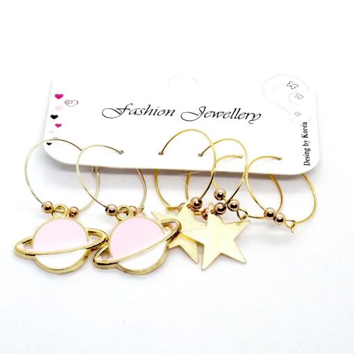 Großhandel Gold Farbe Rosa Weiß Emaille Planet Stern Figured Kombination Ohrringe 714