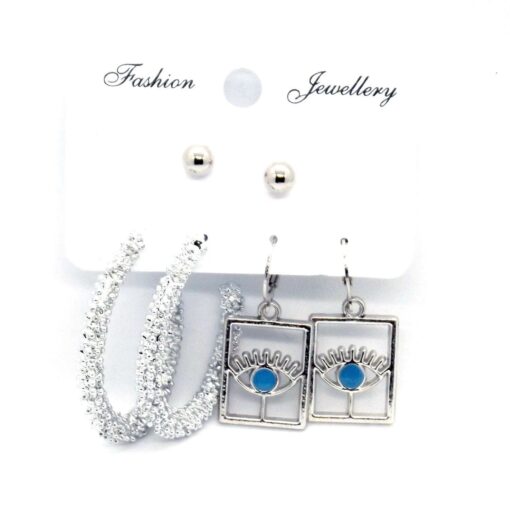 Boucles d'oreilles créoles carrées argentées à motif œil, vente en gros, 724