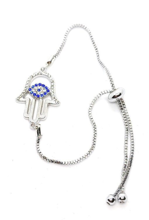 Grossiste Bracelet de la main de Fatima, couleur argent, avec œil maléfique