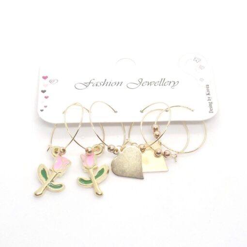 Großhandel Gold Farbe Emaille Blume Rose Figurine Kombination Ohrringe 642