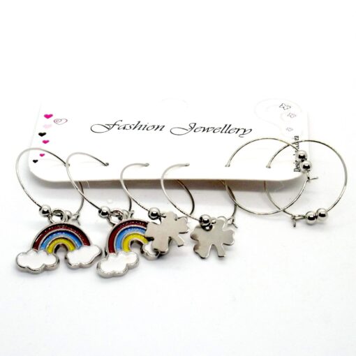 Wholesale Silver Color Enameled Figured Combination Earrings 638