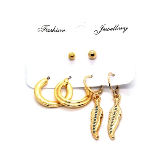 Großhandel Gold Farbe Hoop Blatt Kombination Ohrringe 754