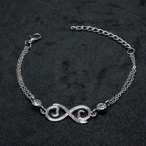 Bracelet double chaîne argenté avec motif cœur et infini, vente en gros, 894