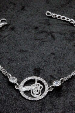 Bracelet double chaîne en pierre ronde Tughra argentée, vente en gros, 904