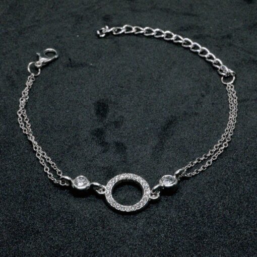Wholesale Silver Colour Stone Hollow Round Figured Double Chain Bracelet 887