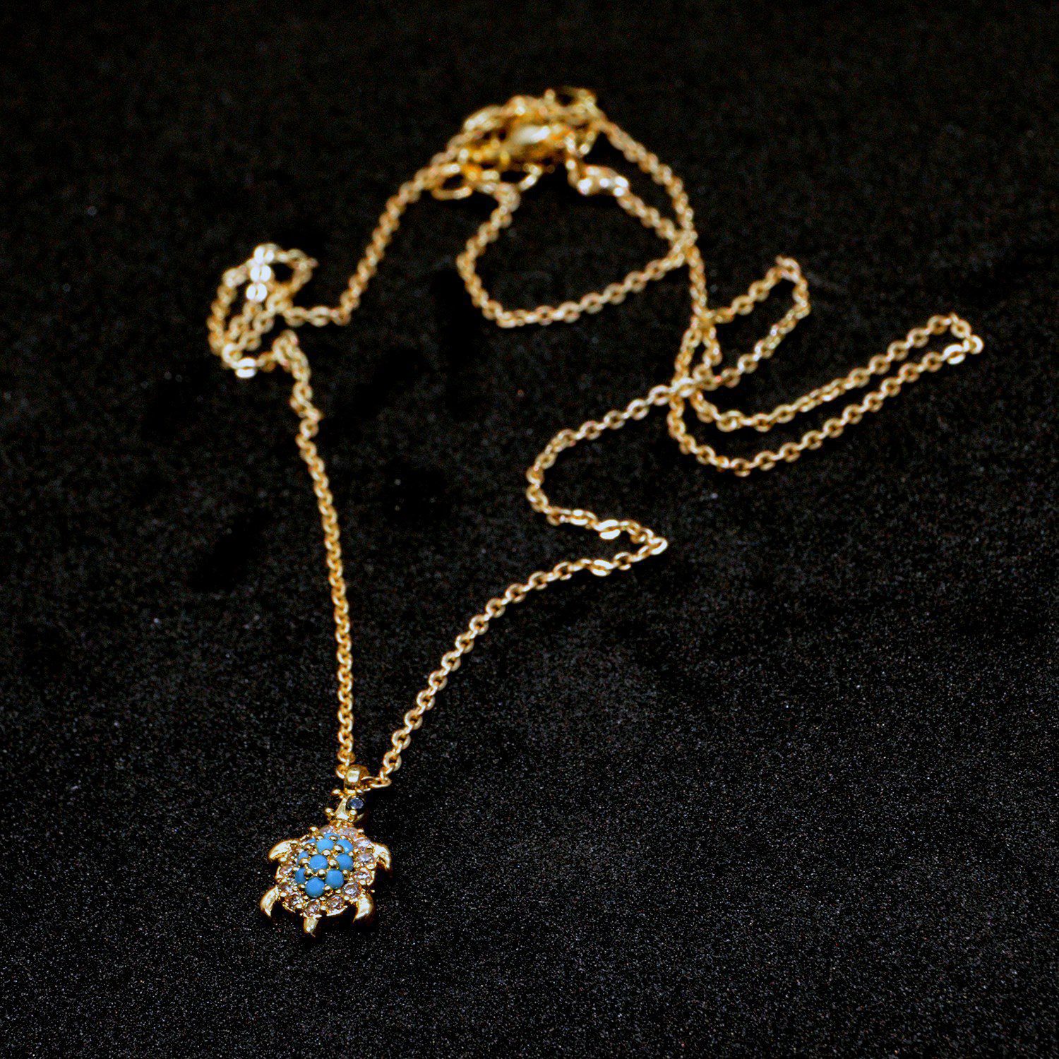 Ожерелье с черепахой из бирюзового камня и циркония золотого цвета, 853, 2 шт. Toptan Altın Renk Zirkon Taşlı Turkuaz Taş Kaplumbağa Kolye 853 — изображение 2