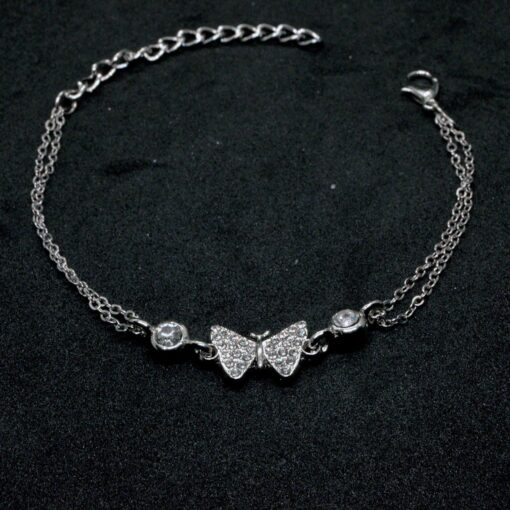 Großhandel Silber Farbe Stein Schmetterling Figured Doppel Kette Armband 882