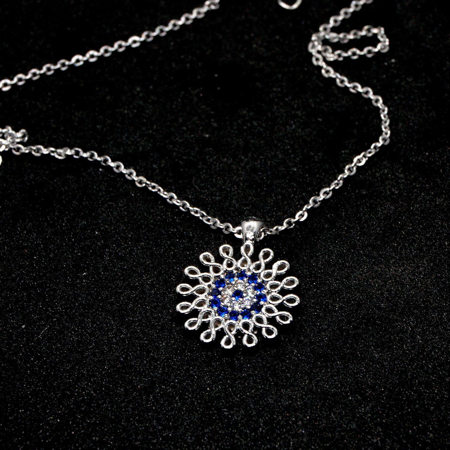 Toptan Gümüş Renk Zirkon Taşlı Yuvarlak Nazar Sonsuzluk Kolye 852 1 Ожерелье с круглым камнем циркония серебряного цвета с символом бесконечности «Сглаз» 852