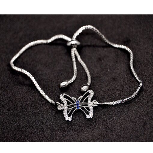 Großhandel Silber Farbe Zirkon Stein Blau Schmetterling Aufzug Armband 847