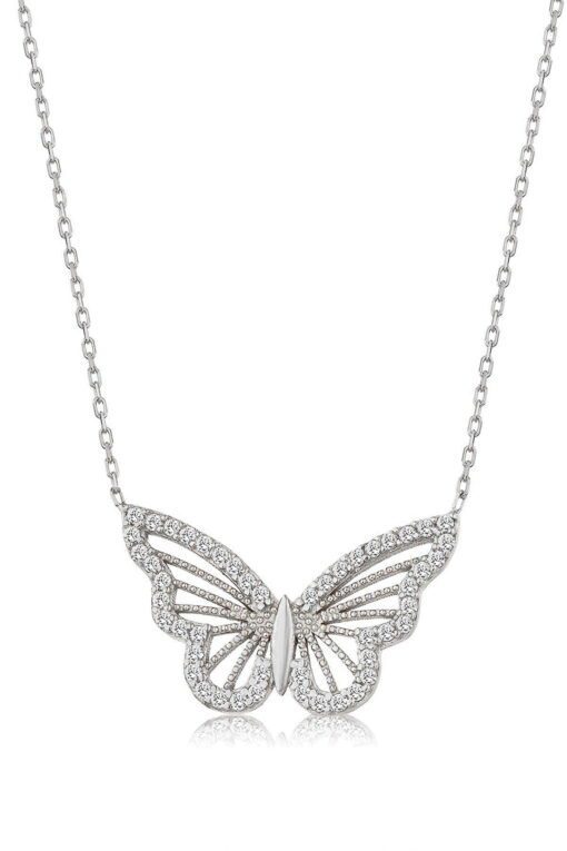 Collier papillon en pierre de zircone argentée pour femme, vente en gros, 1053