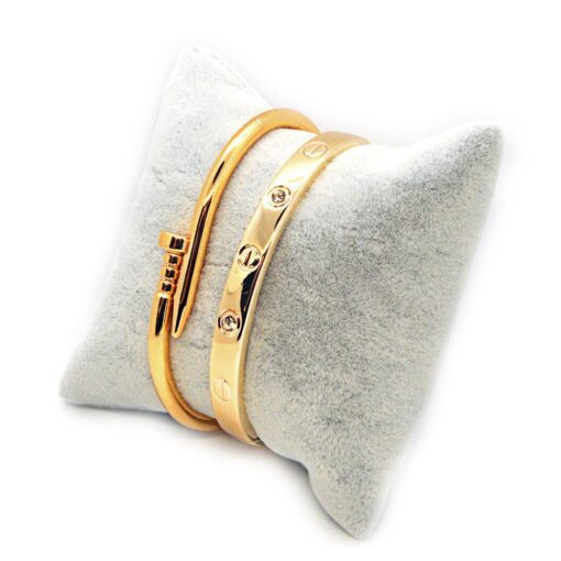 Toptan Altın Renk Çivi Ve Taşlı Cartier Bileklik Set 943 - Image 2
