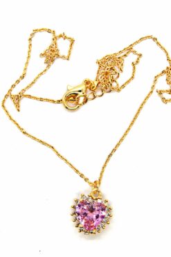 Toptan Altın Renk Zirkon Pembe Taşlı Kalp Kolye - 962 4 2dc68e5a8a6248049e4305d0c652ddf3