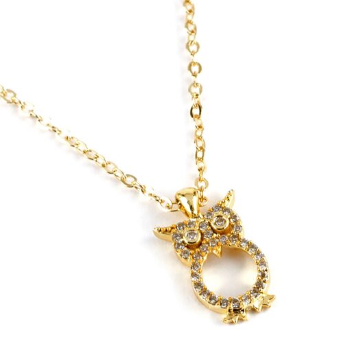 Collier hibou en zircon plaqué or en gros - 1038