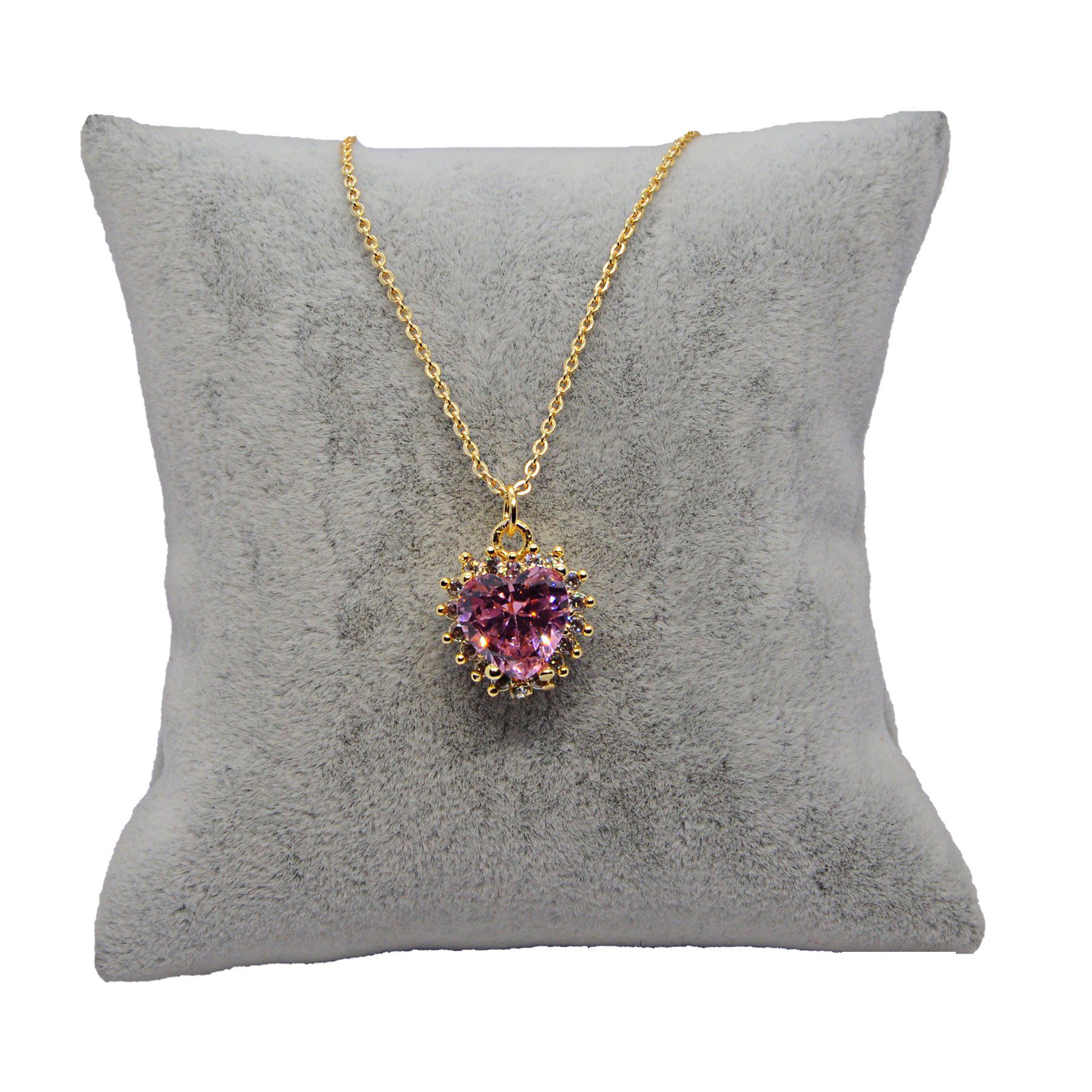 Toptan Altın Renk Zirkon Pembe Taşlı Kalp Kolye - 962 3 Toptan Altın Renk Zirkon Pembe Taşlı Kalp Kolye - 962 - الصورة 3