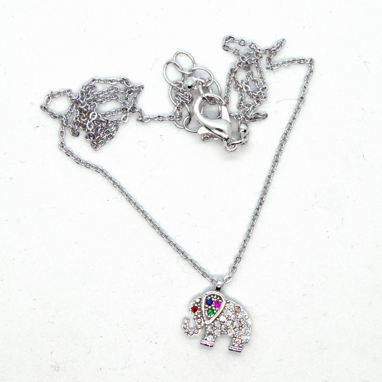 Toptan Gümüş Renk Zirkon Taşlı Fil Desenli Beyaz Taşlı Kolye 942 2 Toptan Gümüş Renk Zirkon Taşlı Fil Desenli Beyaz Taşlı Kolye 942 - الصورة 2