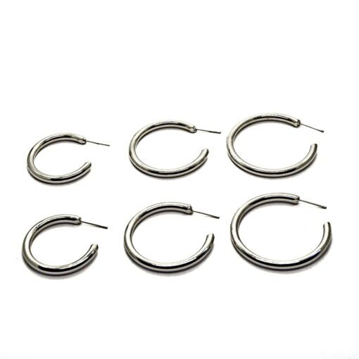 Wholesale Silver Color 3 Size Thick C Hoop Earrings 968