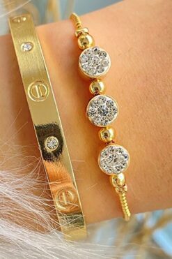 Ensemble de bracelets mixtes couleur or, bracelet Cartier en pierres et bracelet en zircone - 1034