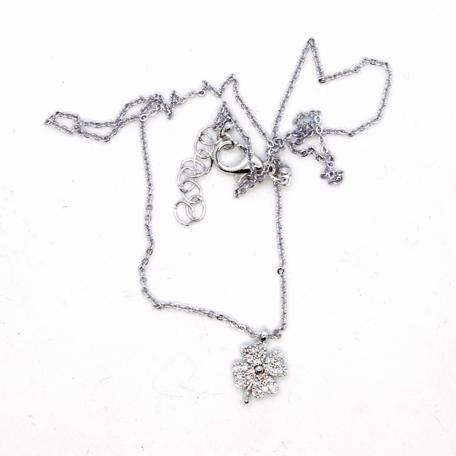 Toptan Gümüş Renk Zirkon Taşlı Yonca Beyaz Taşlı Kolye 934 2 Toptan Gümüş  Renk Zirkon Taşlı Yonca Beyaz Taşlı Kolye 934 - Görsel 2