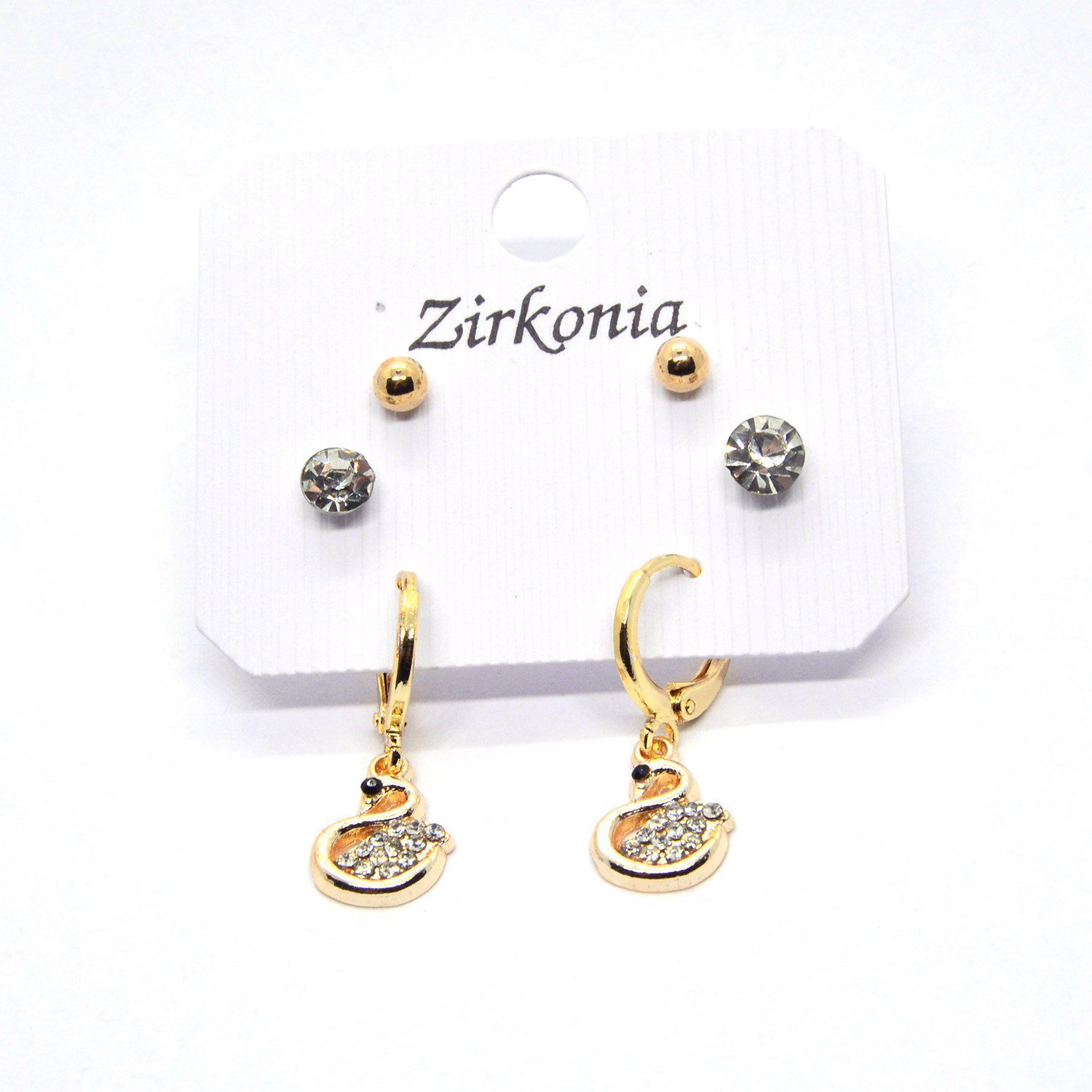 Toptan Altın Renk Zirkon Kuğu Küpe - 1084 2 Toptan Altın Renk Zirkon Kuğu Küpe - 1084 – Image 2