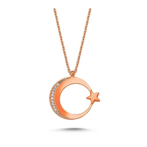 Wholesale Rose Plated Zircon Stone Moon Star Elegant Women Necklace- 1064