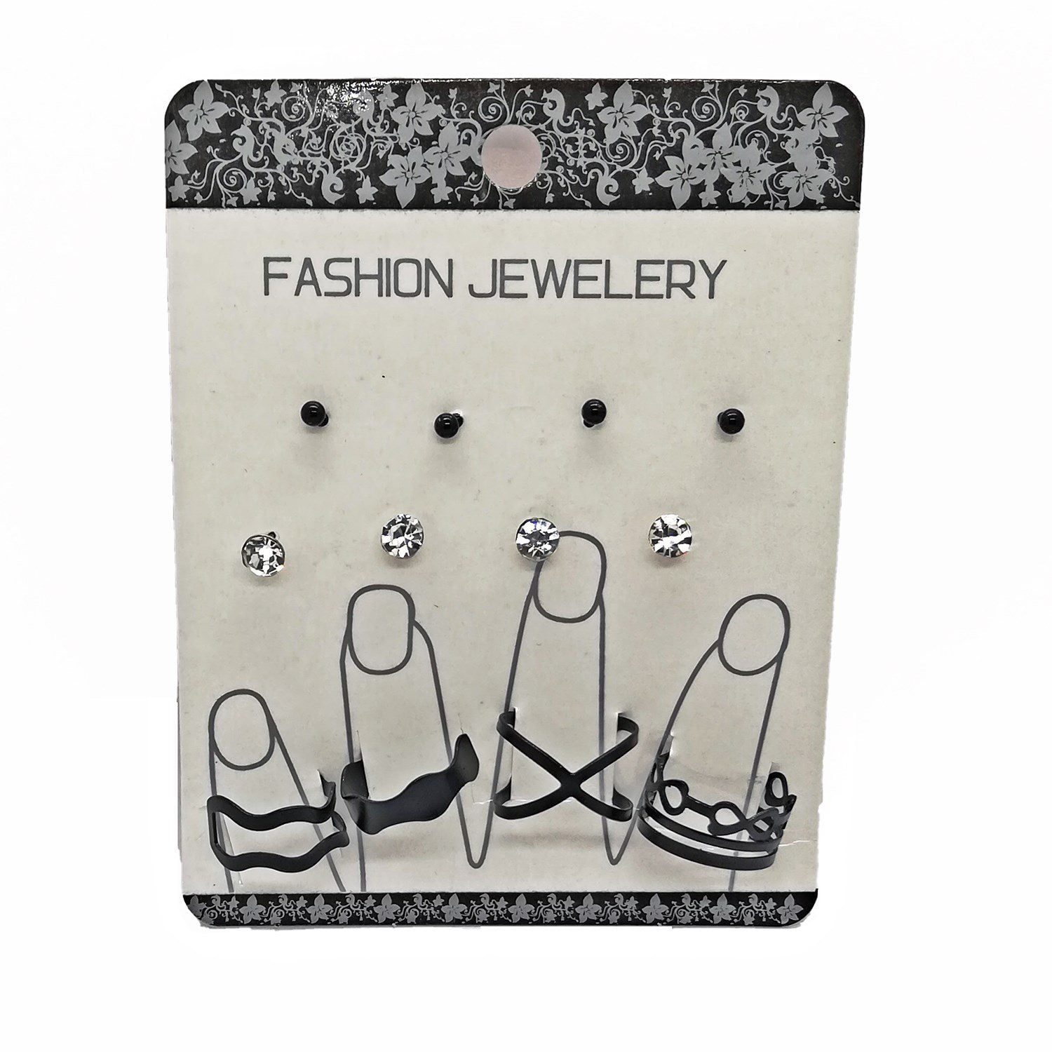 Toptan Siyah Renk Kombin Yüzük Küpe Seti 1136 1 طقم قرط خاتم خاتم أسود اللون أسود اللون بالجملة 1136