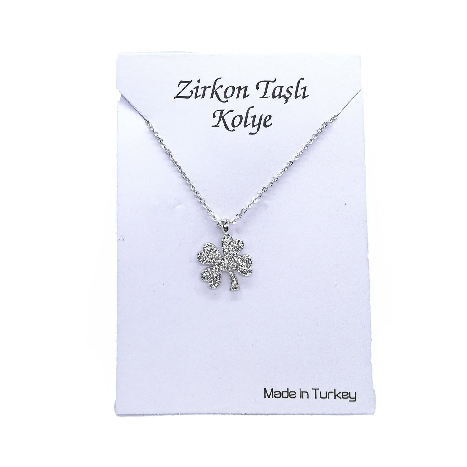 Wholesale Silver Color Zircon Stone Clover White Stone Necklace - 1134 2 Toptan Gümüş  Renk Zirkon Taşlı Yonca Beyaz Taşlı Kolye - 1134 - Image 2