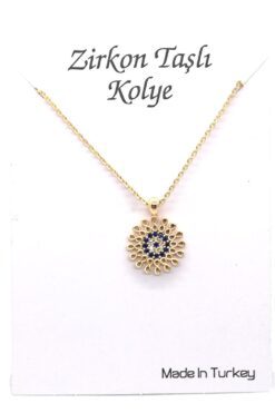 Toptan Altın Renk Zirkon Taşlı Yuvarlak Nazar Sonsuzluk Kolye - 1129 4 3c27646189c6482696a807c387aaf215