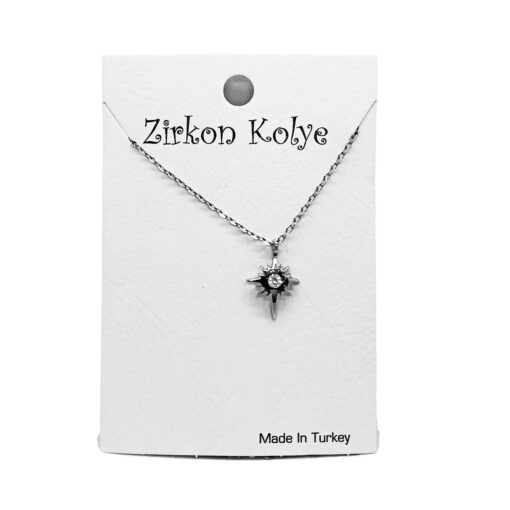 Toptan Gümüş Renk Zirkon Taşlı Kuyruklu Kutup Yıldızı Kolye  1118