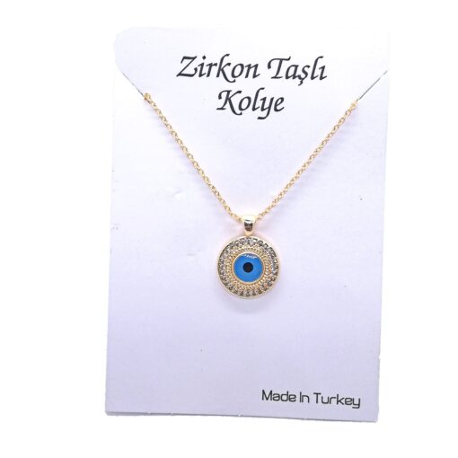 Toptan Altın Renk Zirkon Yuvarlak Göz Stiker Kolye  - 1130